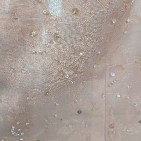 Vintage 80's Maxi Skirt Set Petites 16WP Pink Modest Beaded Button Up Shimmer - Picture 15 of 17